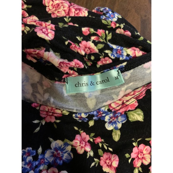 Chris and Carol black floral dress size medium short sleeve - Picture 7 of 14